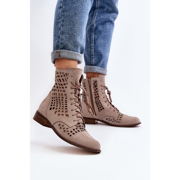 Čipkované kožené topánky Zazoo 2627 Beige 60731030