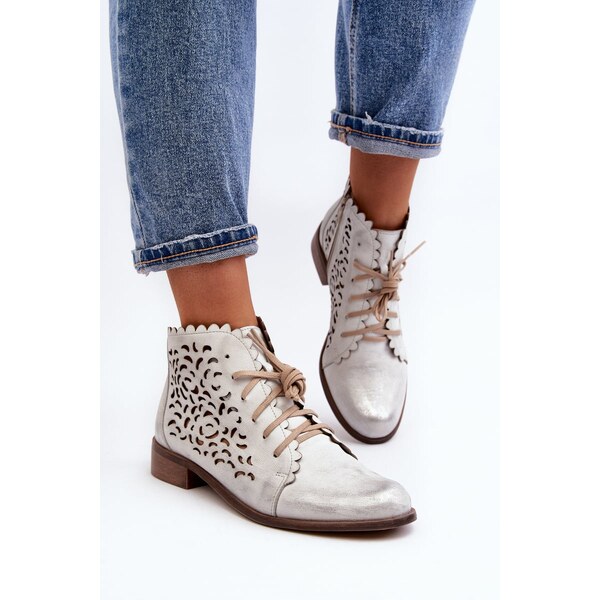 Zazoo 2871 Dámske Čižmy Na Šnurovanie Strieborné 60731514