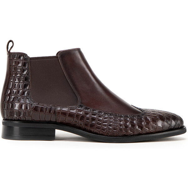 Wittchen Pánske kožené členkové topánky s motívom croco hnedé 99-M-506 57678155