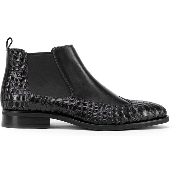 Wittchen Pánske kožené členkové topánky s motívom croco čierne 99-M 57678156