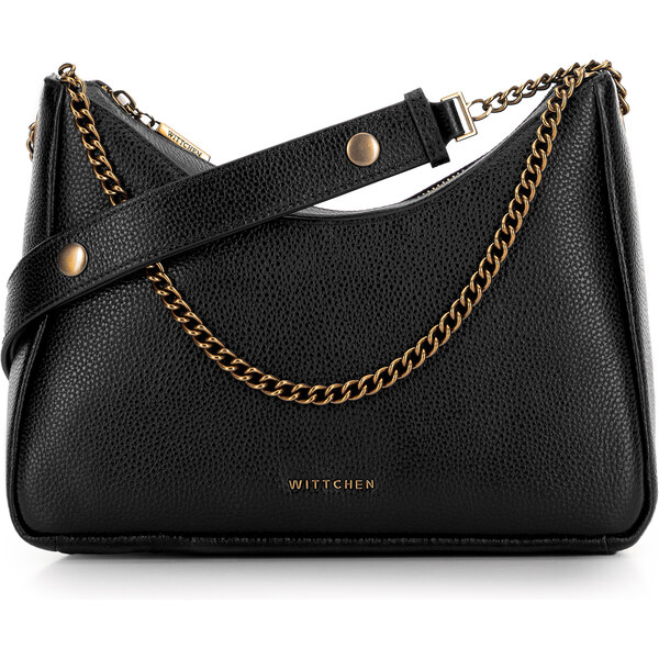 Wittchen Dámska kožená kabelka typu bagetka čierno-zlatá 100-4E-606-1G 66066296