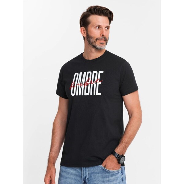 Ombre Clothing Čierne bavlnené tričko s nápisom OMBRE V2 TSPT-0210 60758652
