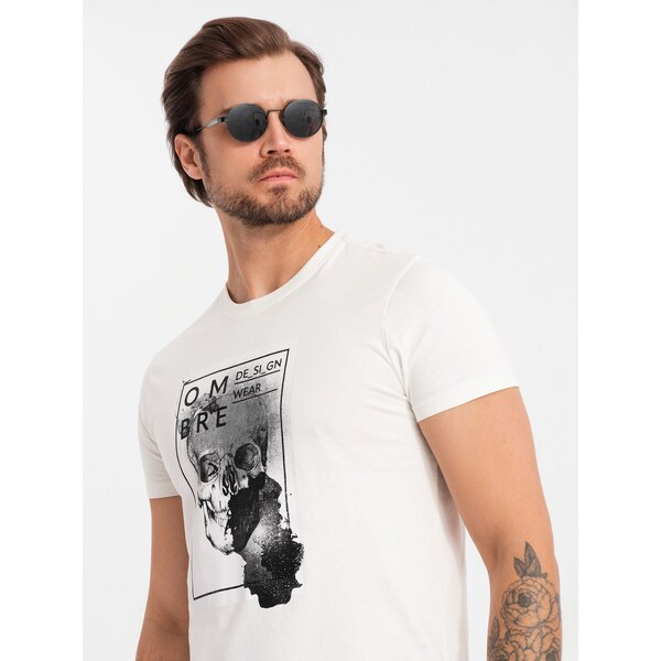 Ombre Mens cotton t-shirt with skull - white 64785606