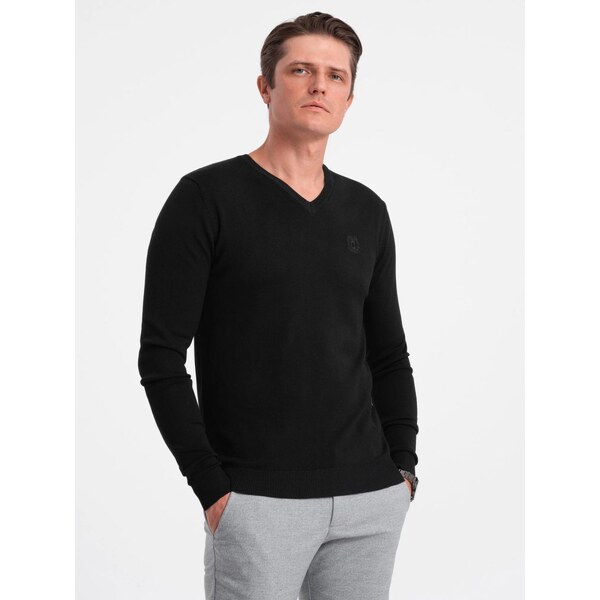 Ombre Clothing Klasický čierny sveter s véčkovým výstrihom V1 SWBS 60780636