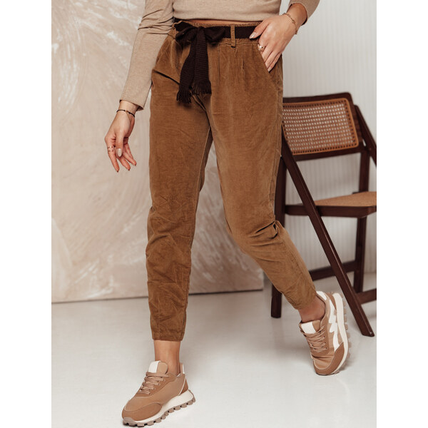 BASIC Hnedé dámske menčestrové nohavice s pásikom DANORII UY2289 60785518