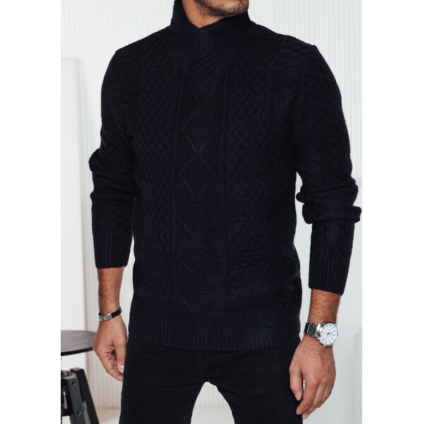 BASIC Čierny pánsky sveter so šálovým golierom WX2253 60785536
