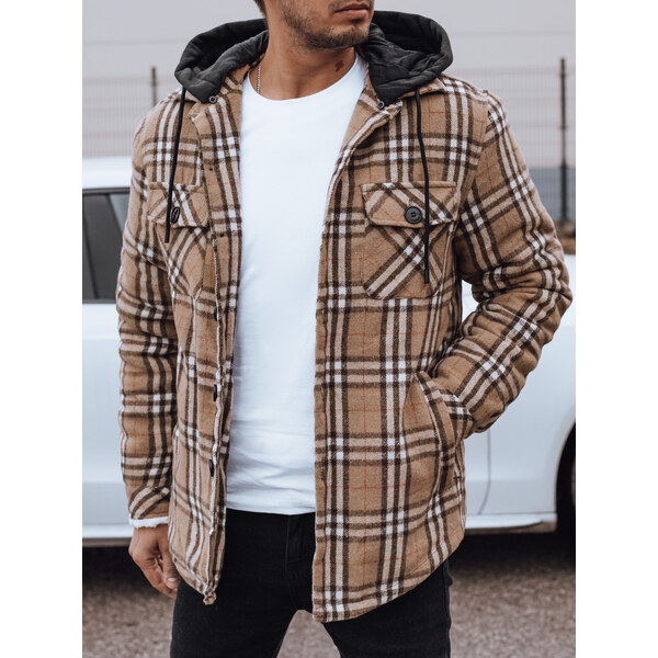 BASIC Béžová zateplená pánska károvaná bunda s kapucňou TX4955 60785550