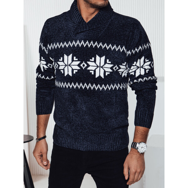 BASIC Tmavomodrý pánsky štýlový sveter s nórskym vzorom WX2272 66991127