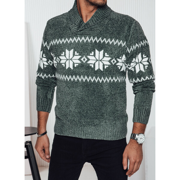 BASIC Tmavozelený pánsky štýlový sveter s nórskym vzorom WX2270 60785564