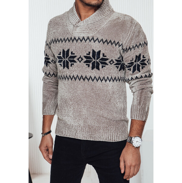 BASIC Béžový pánsky štýlový sveter s nórskym vzorom WX2269 66991126