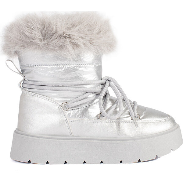 SHELOVET Strieborné dámske snehule s kožúškom na silnej podrážke 6481S 66149001