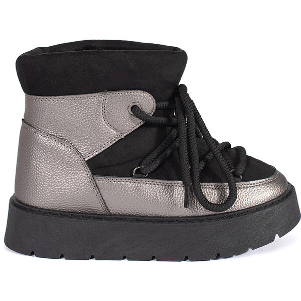 SHELOVET Dámske čierno-strieborné šnurovacie snehule so silnou 66149006