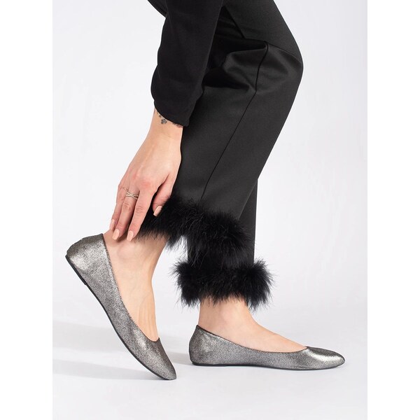 Dámske módne sivé baleríny bez podpätku 60790854