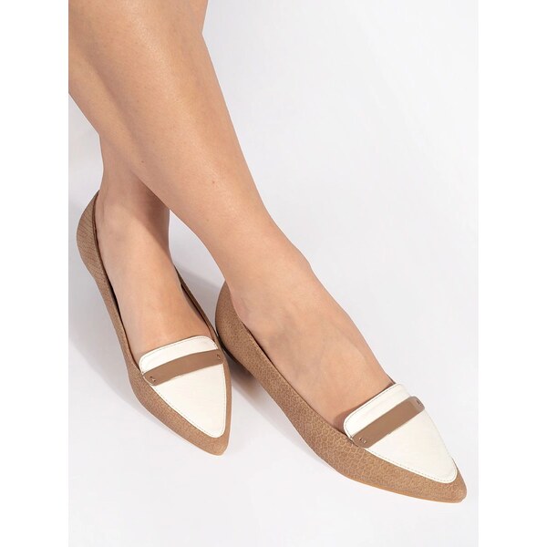Originálne béžové baleríny pre ženy bez podpätku 60790872