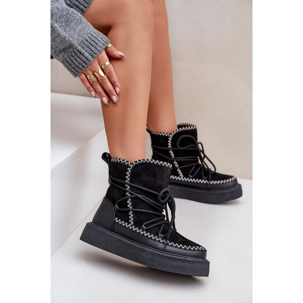Boto PH2 Dámske Snehule S Vyšívaním Na Platforme Čierne Naleris 64785744