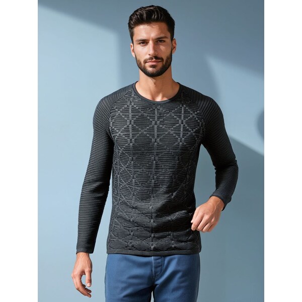 Dstreet Grafitový pletený sveter so vzorom 60801338