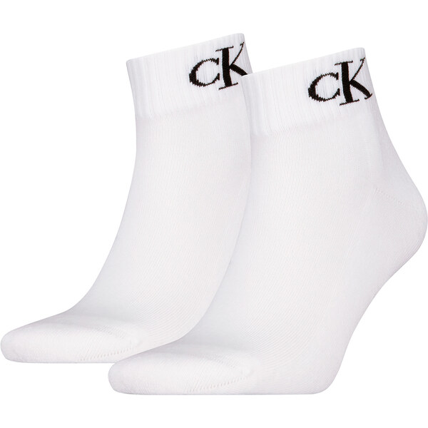 CALVIN KLEIN - 2PACK CK jeans monogram biele quarter ponožky - 60850589