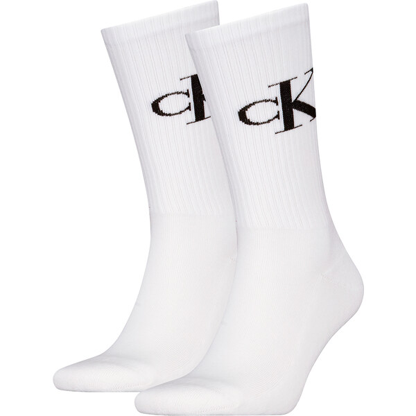 CALVIN KLEIN - pánske ponožky 2PACK CK jeans monogram biele - 60850588