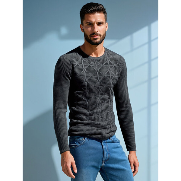 BASIC Elegantný pánsky tmavosivý sveter WX2305 61532675