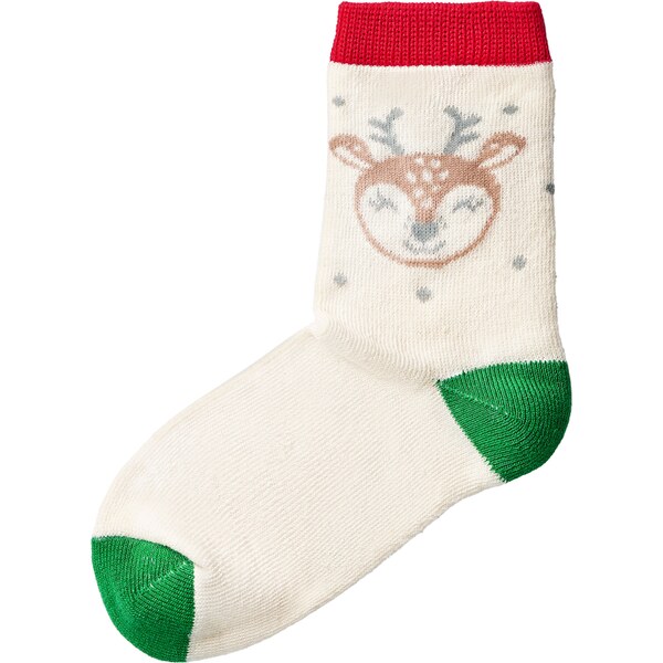 Vlnka Detské ponožky s ovčou vlnou so sobom červeno-zelená 60896338