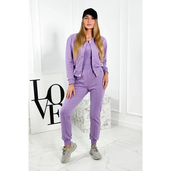 Kesi Set of 3in1 sweatshirt with press studs + top + pants purple 64785119