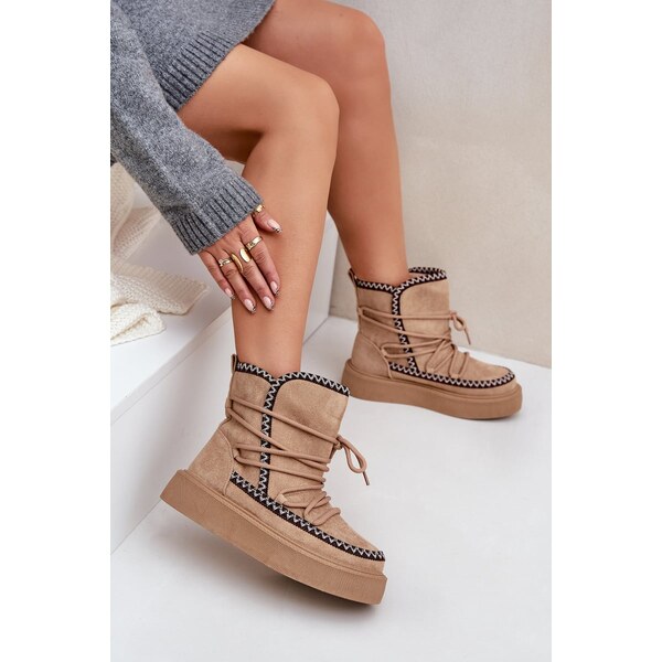 Boto PH2 Dámske Snehové Topánky S Výšivkou Na Platforme Hnedé Naleris 64785772