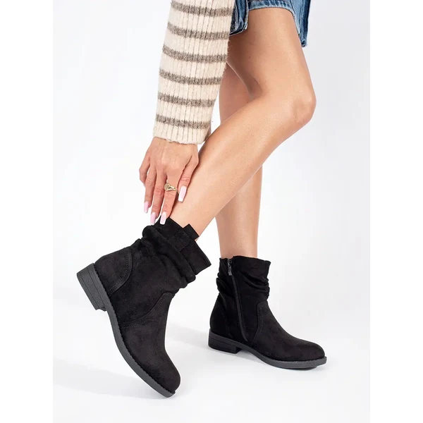 Shelvt Black suede cowboy boots for women 58365824