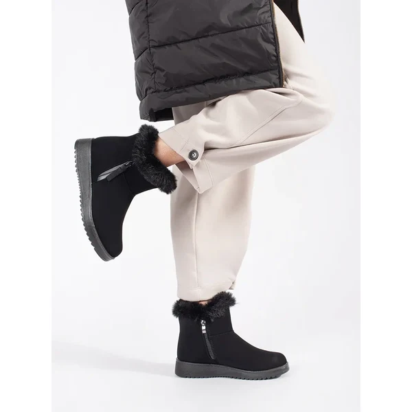 Shelvt Black comfortable insulated womens ankle boots with fur 58365831