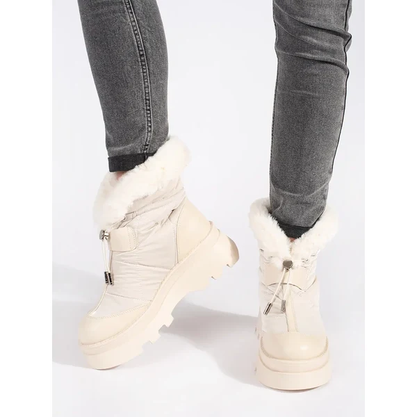 SEASTAR Beige womens snow boots with white fur on a platform 59900027