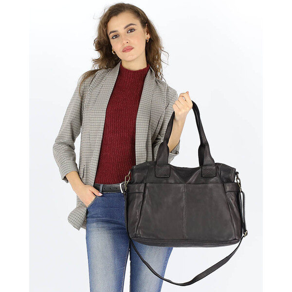 MARCO MAZZINI Dámska kožená kabelka s vonkajšími vreckami | čierna 60904112