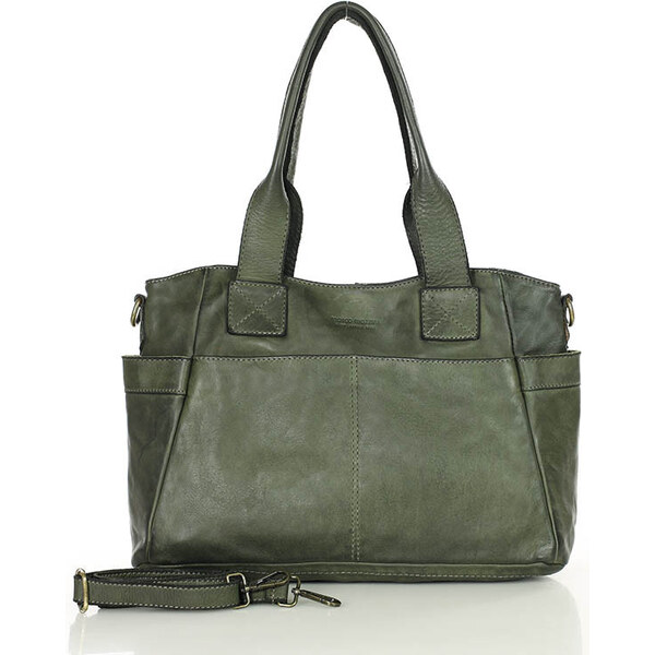 MARCO MAZZINI Dámska kožená kabelka s vonkajšími vreckami | zelená 60904113