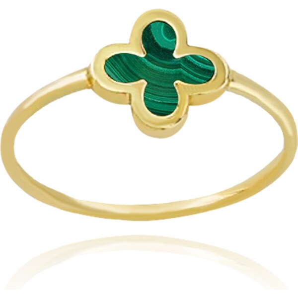 OLIVIE MINET Zlatý prsten čtyřlístek se zeleným malachitem Au 585/1000 65013886