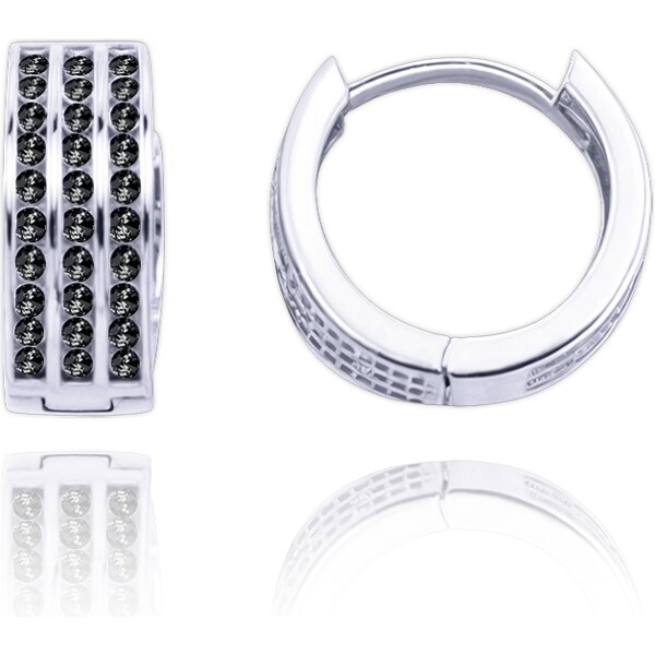 OLIVIE MINET Zlaté náušnice kroužky z bílého zlata s černými zirkony 65013875