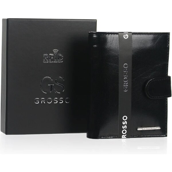 Grosso čierna pánska RFID luxusná kožená peňaženka v darčekovej 60985278