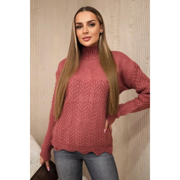 MladaModa Sveter s ozdobným volánom dole model 2024-8 staroružový 58163646