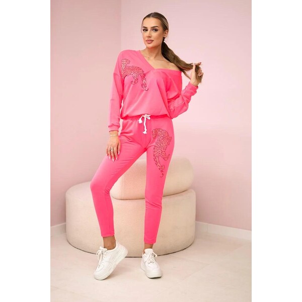 MladaModa Tepláková súprava s motívom pantera zo zirkónov neónovo 32328311