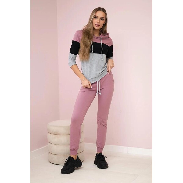 MladaModa Tepláková súprava s mikinou s farebnými pruhmi fialová 20466492