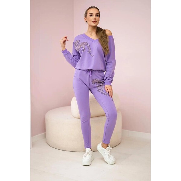 MladaModa Tepláková súprava s motívom pantera zo zirkónov farba lila 19567970