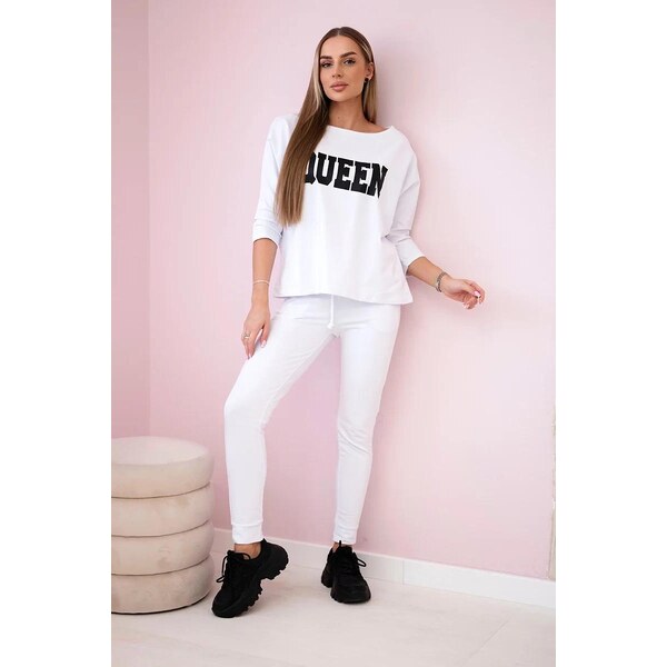 MladaModa Tepláková súprava s nápisom Queen model 66977 biela 17893030