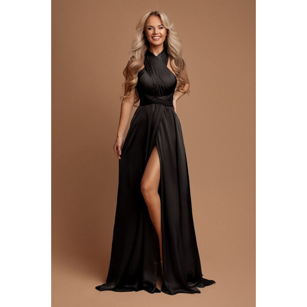 miadresses.sk Čierne saténové šaty na viazanie 61005775