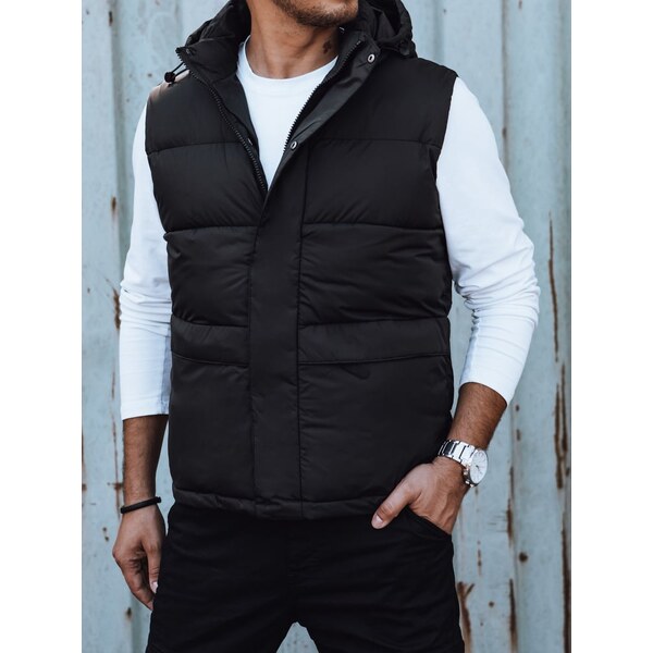 DStreet Pánska čierna prešívaná vesta s kapucňou 57599921