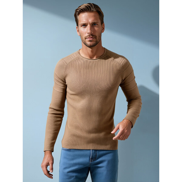 BASIC Béžový pánsky štýlový sveter WX2288 61532470