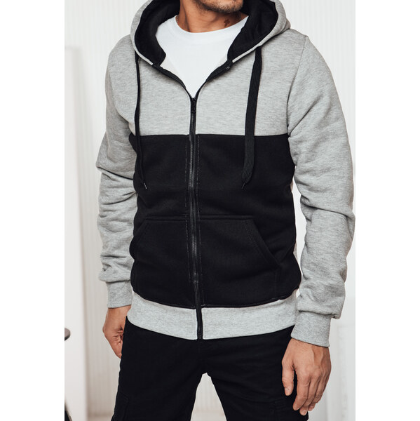BASIC Sivo-čierna pánska mikina na zips s kapucňou BX5834 61532476