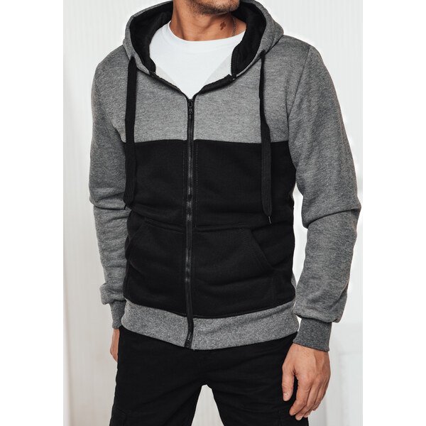 BASIC Sivo-čierna pánska mikina na zips s kapucňou BX5835 61532477