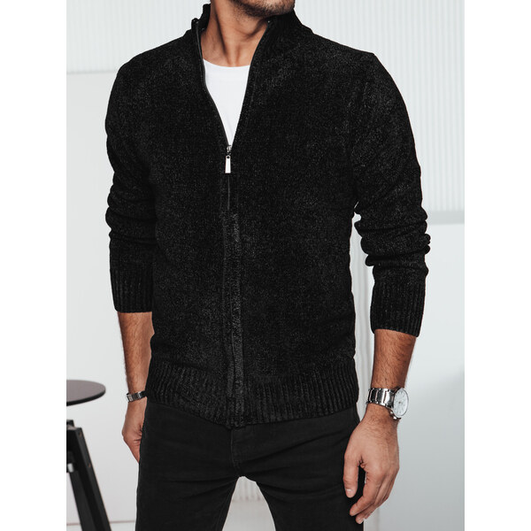 BASIC Pánsky čierny sveter so zapínaním na zips WX2232 61532479