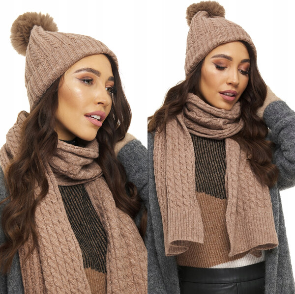 Fashionweek Dámska zimná teplá súprava čiapky a dlhá šatka KARR72 61071184