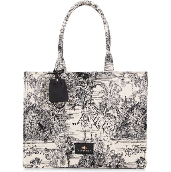 Wittchen Dámska žakárová shopper kabelka so vzorom čierno-krémová 99 66066188