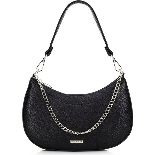 Wittchen Damska torebka bagietka z łańcuszkiem czarno - srebrna 29-4Y 66171325