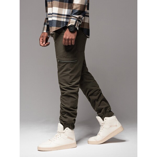 Ombre Mens jogger pants with cargo pockets and print - dark olive 64782804