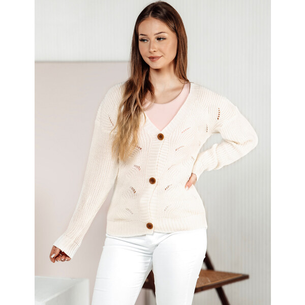 BASIC Smotanový dámsky sveter na gombíky KNITVIA MY2422 61532398